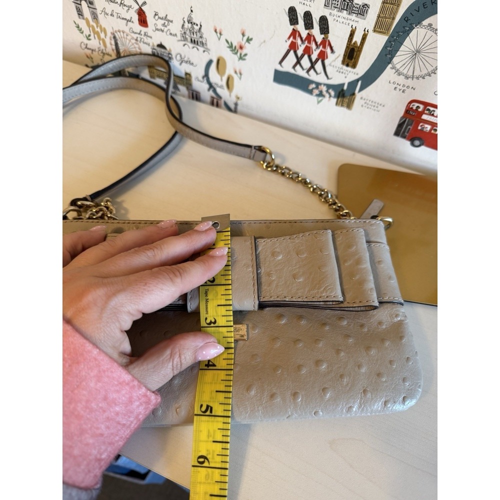 Kate‎ Spade Ballet Bow Ostrich Purse Taupe Cream With Crossbody Strap - Picture 5 of 6